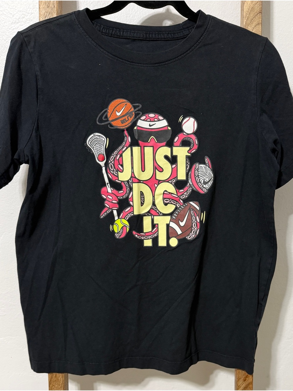 Nike Black Kids 'Just Do It' Graphic Tee with Neon Yellow & Pink Accents